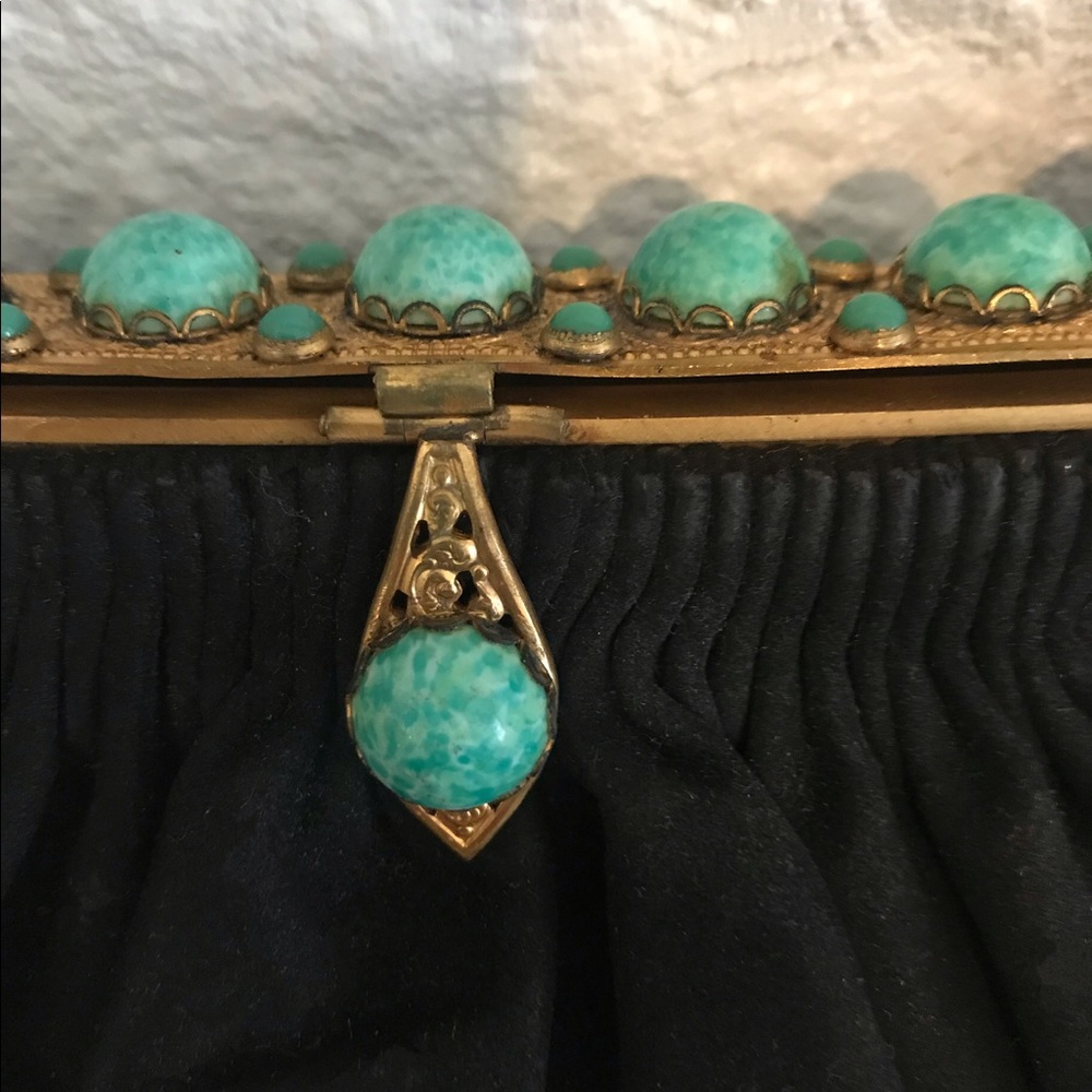 Custom Vintage Black Evening Bag with Green Stones - Picture 4 of 6